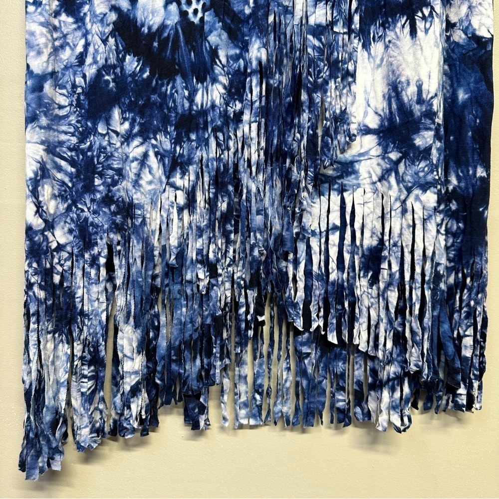 Fringed Tie-Dye Maxi Faux Wrap Skirt Boho Blue White Festival Coachella Large - Picture 2 of 11